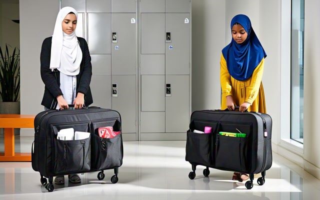 Penumpang menimbang koper di bandara sebelum check-in
